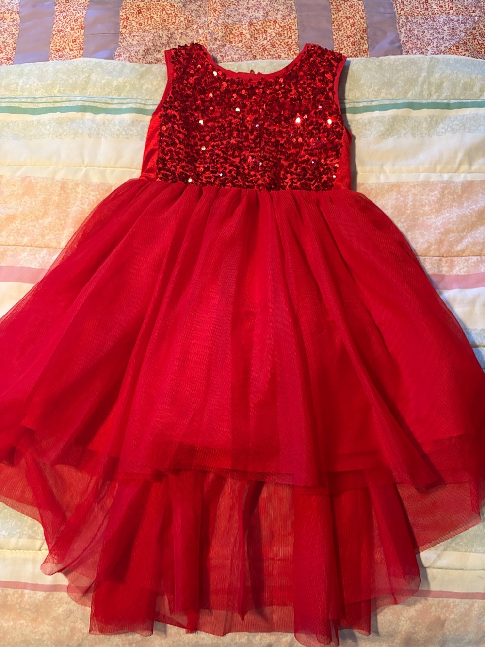 Red Sequin Tulle Party Dress